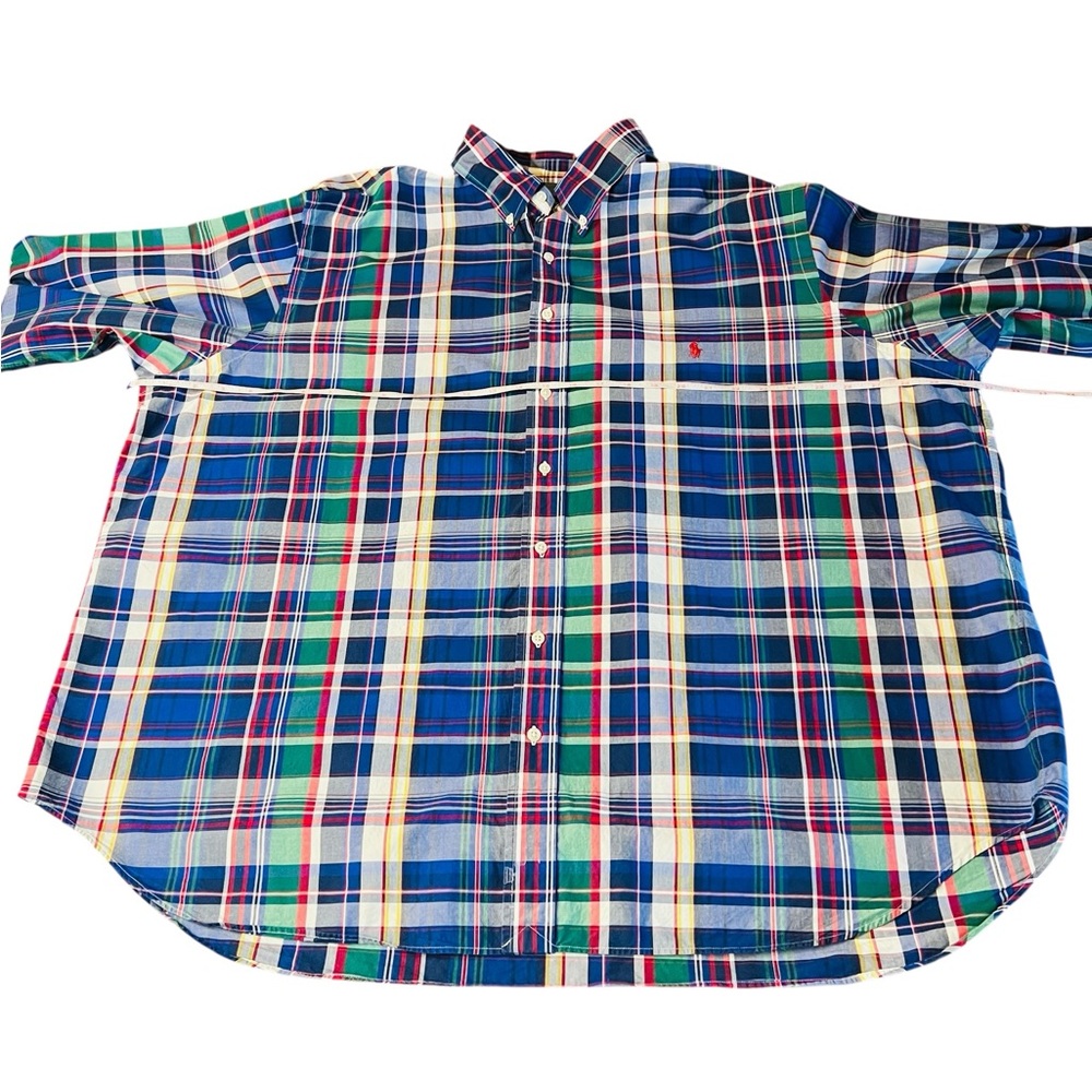 Ralph Lauren Blue Label Men's Blue and Green Plaid Button Down Shirt Size 3XB - Picture 3 of 11